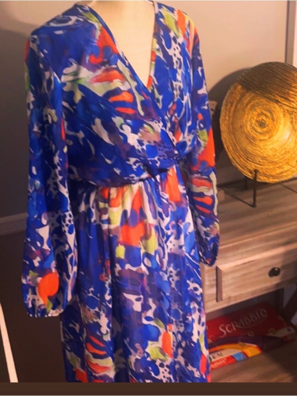 Blue Floral Long Chiffon Dress